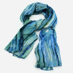 Hand Dyed Waterfall Scarf, Royal Blue, Green